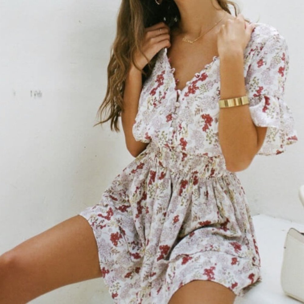 Sabo Skirt Floral Midi Dress - Red and White